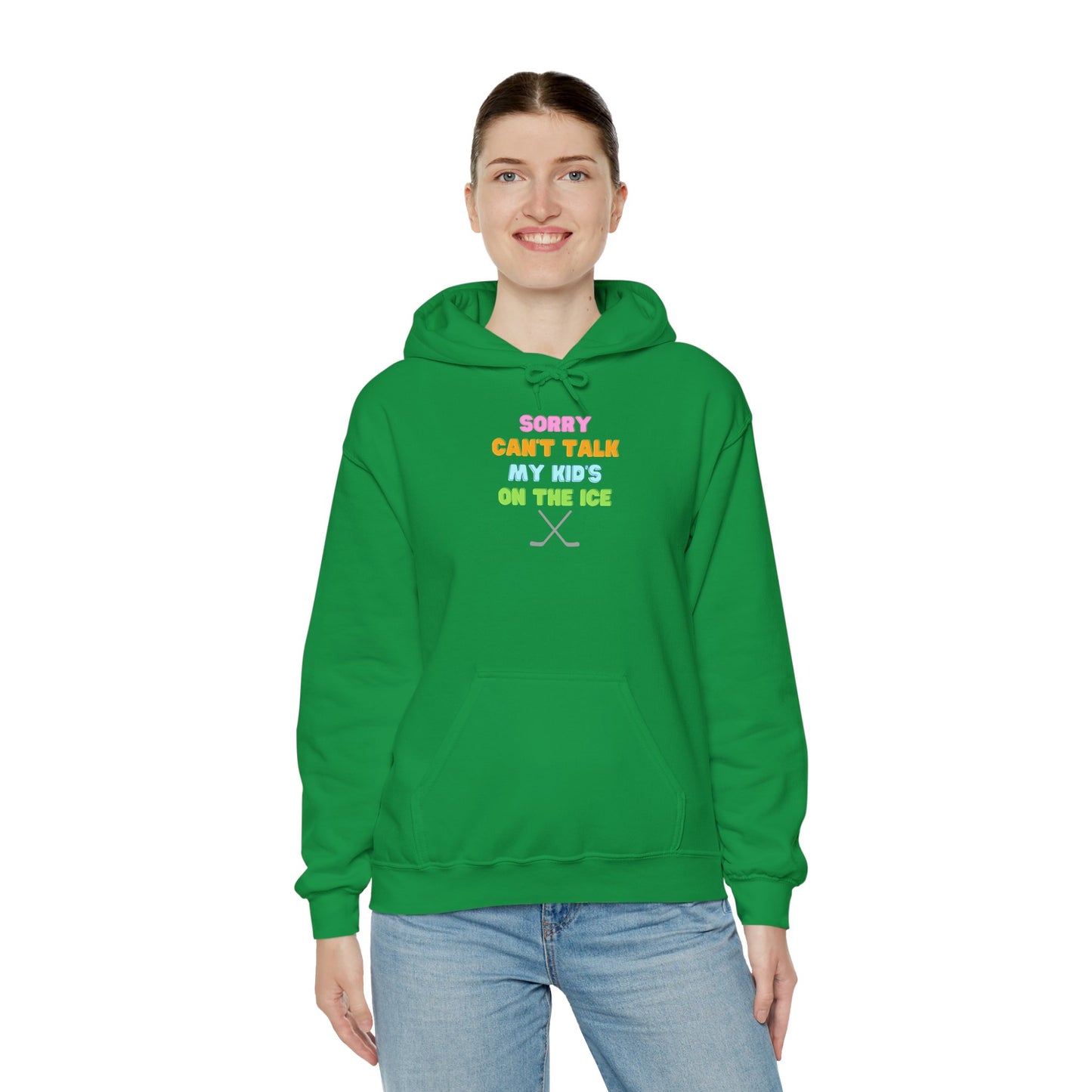 Sorry Can't Talk My Kid's On the Ice - Unisex Heavy Blend™ Hooded Sweatshirt