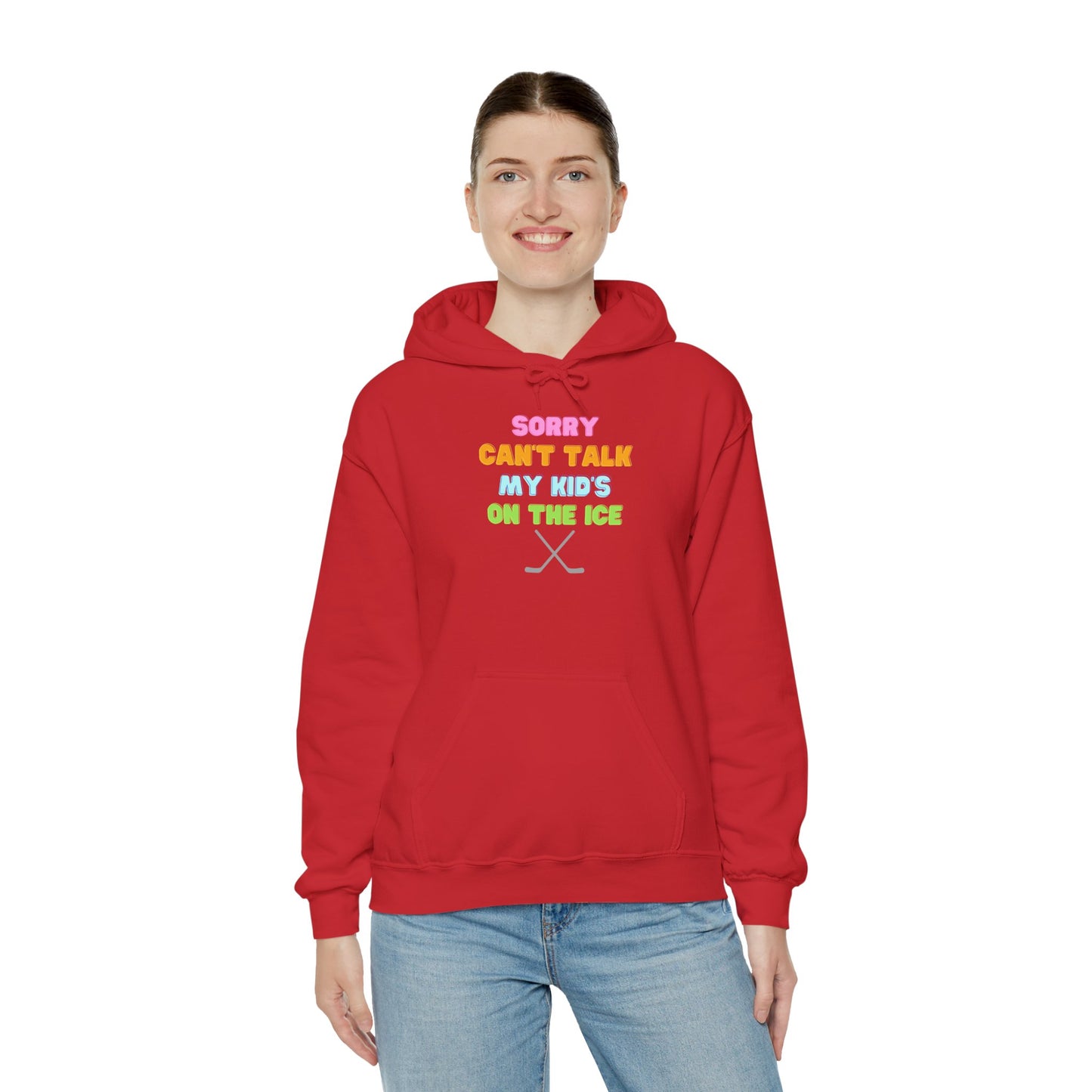 Sorry Can't Talk My Kid's On the Ice - Unisex Heavy Blend™ Hooded Sweatshirt