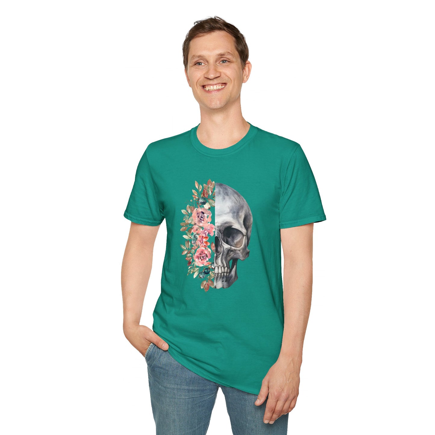 Floral Skull - Unisex Softstyle T-Shirt