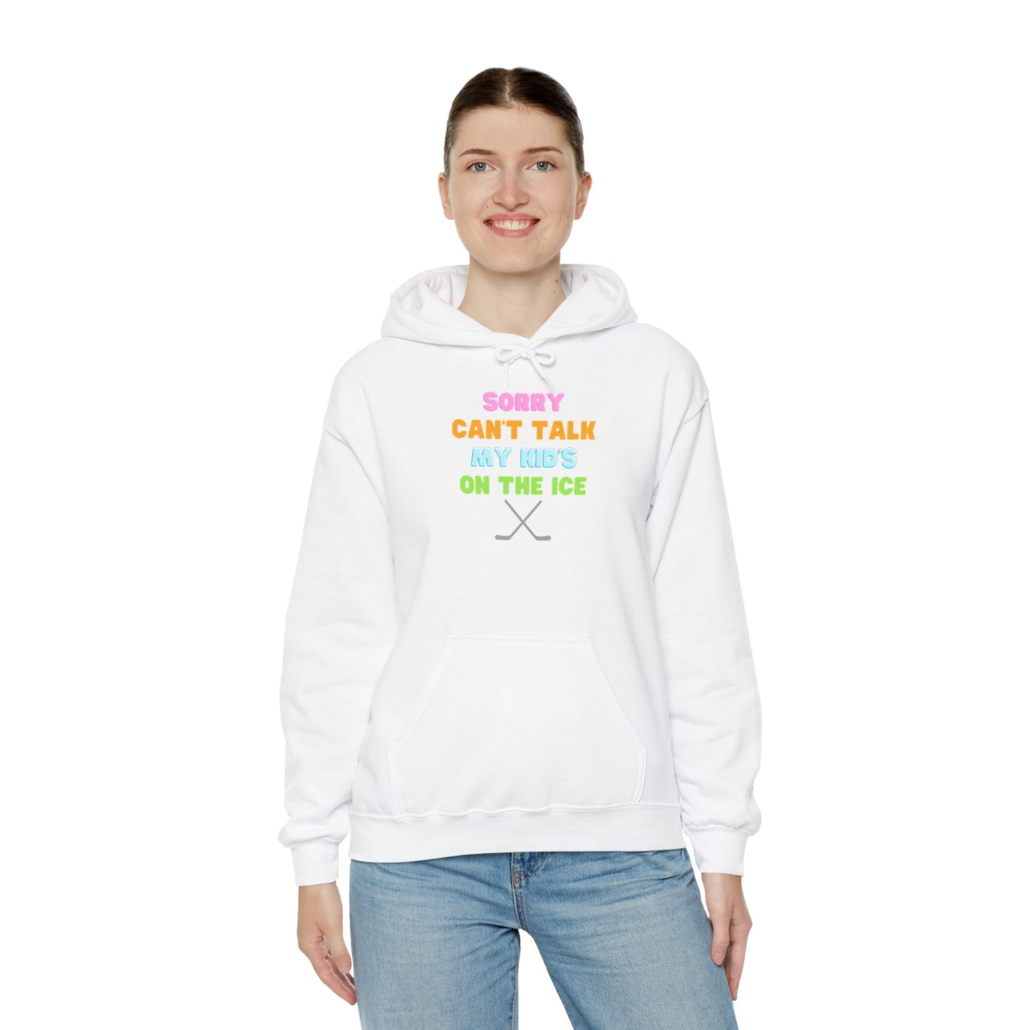 Sorry Can't Talk My Kid's On the Ice - Unisex Heavy Blend™ Hooded Sweatshirt