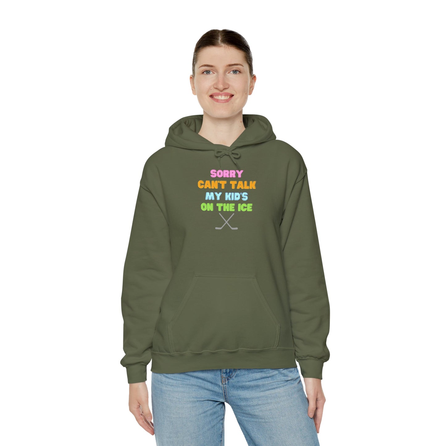 Sorry Can't Talk My Kid's On the Ice - Unisex Heavy Blend™ Hooded Sweatshirt