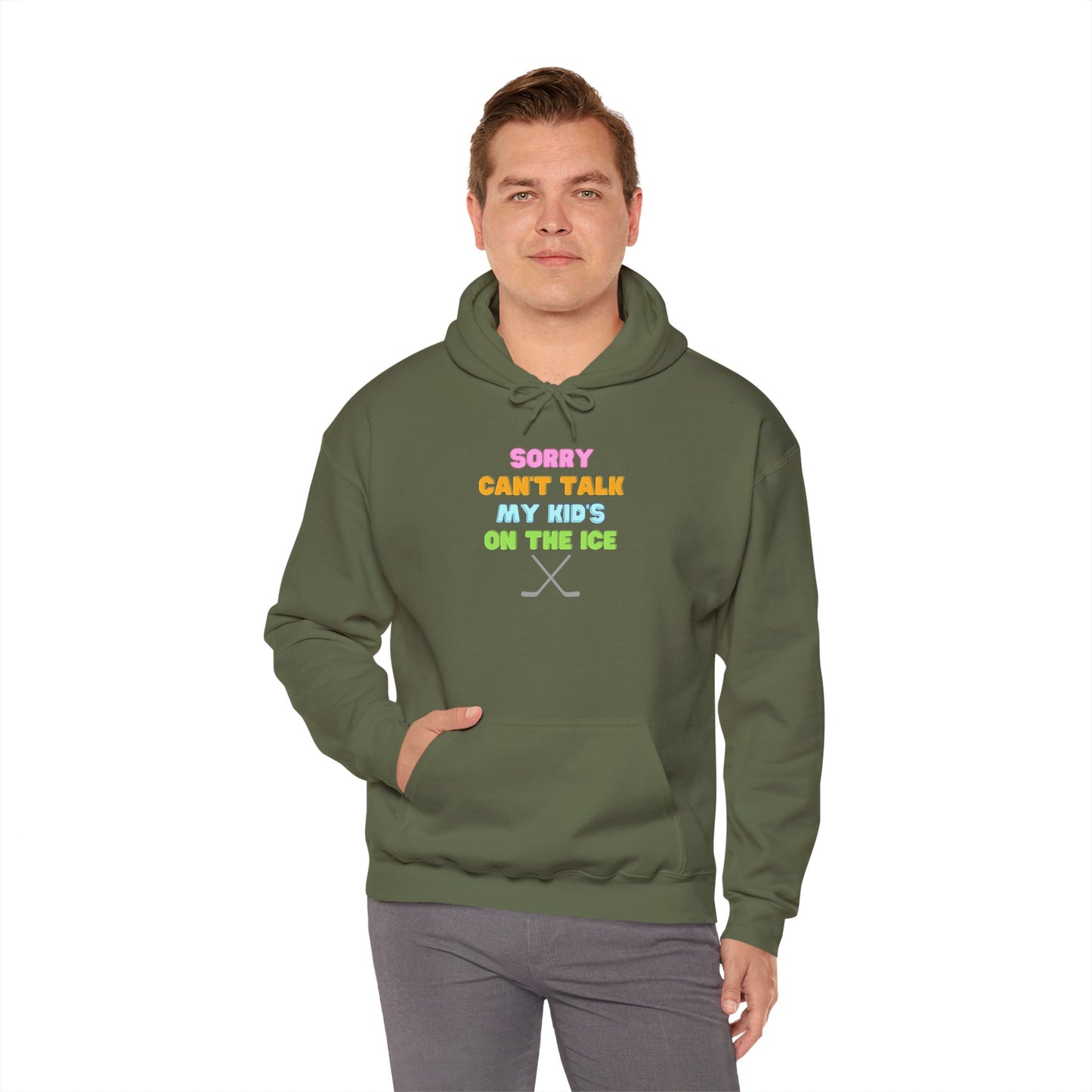 Sorry Can't Talk My Kid's On the Ice - Unisex Heavy Blend™ Hooded Sweatshirt