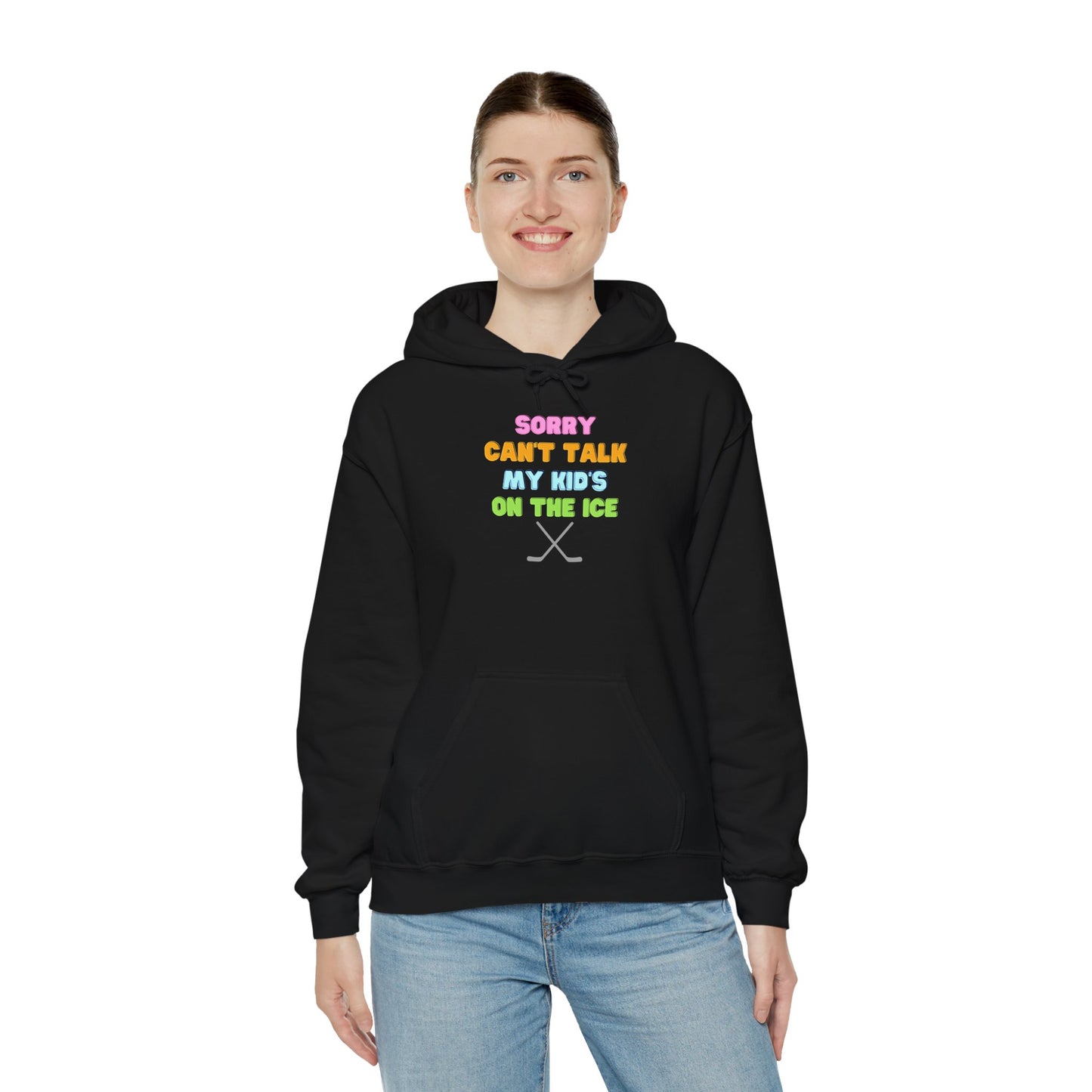 Sorry Can't Talk My Kid's On the Ice - Unisex Heavy Blend™ Hooded Sweatshirt