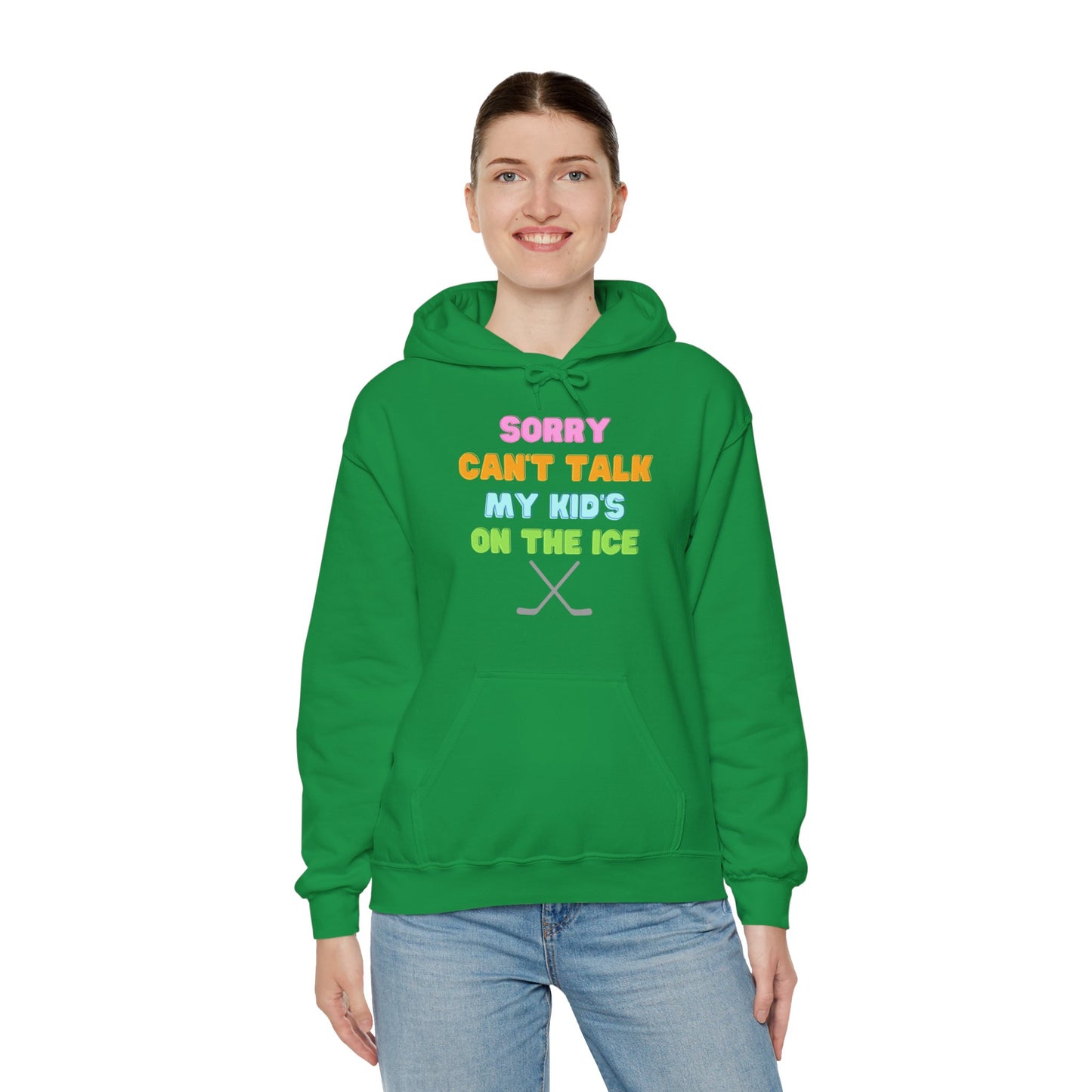 Sorry Can't Talk My Kid's On the Ice - Unisex Heavy Blend™ Hooded Sweatshirt