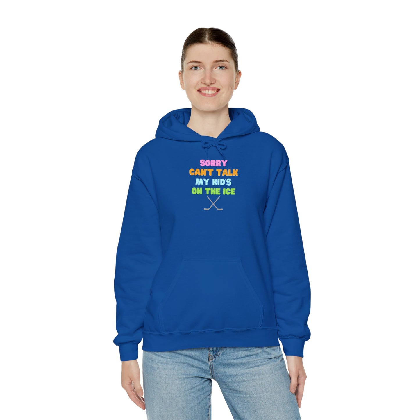 Sorry Can't Talk My Kid's On the Ice - Unisex Heavy Blend™ Hooded Sweatshirt