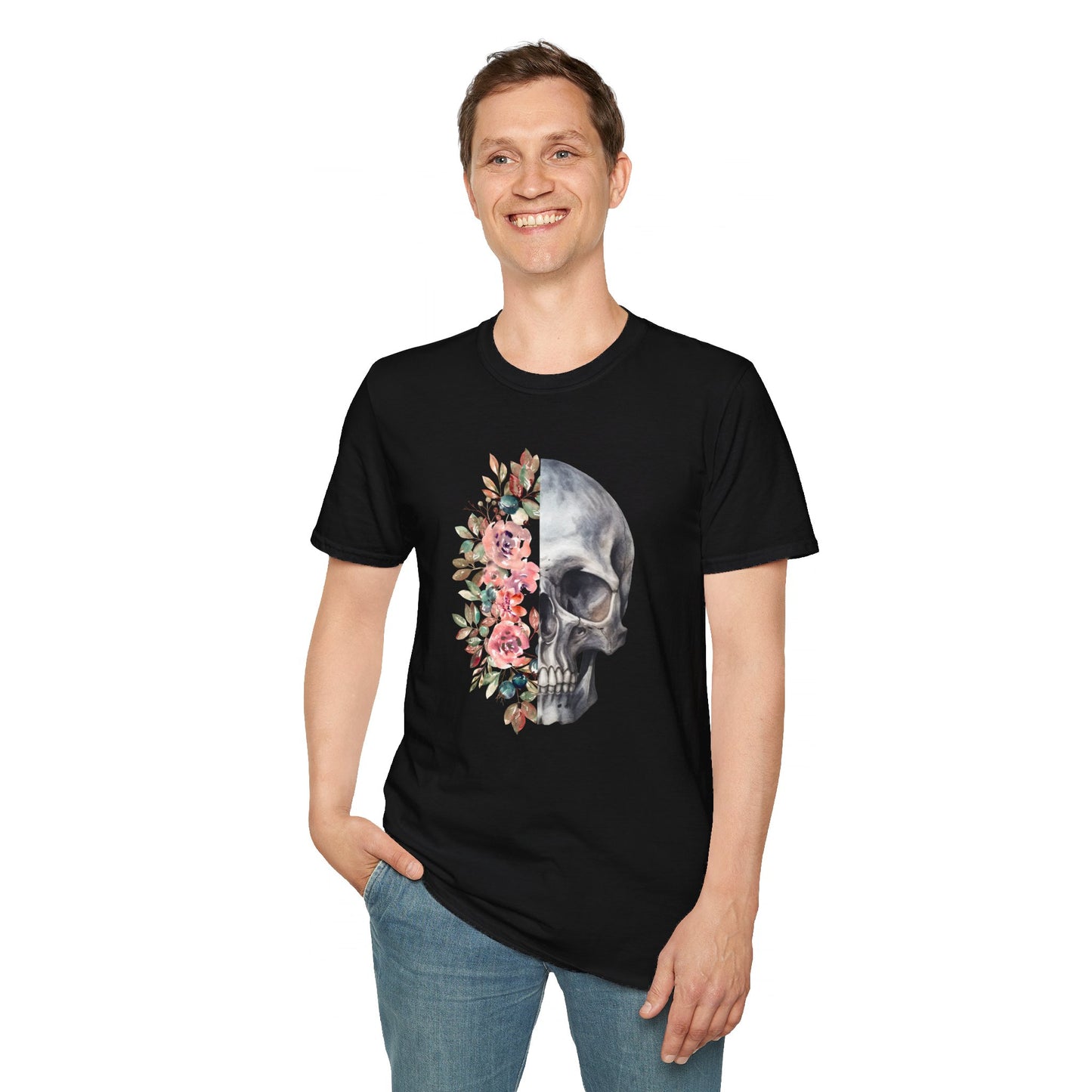 Floral Skull - Unisex Softstyle T-Shirt